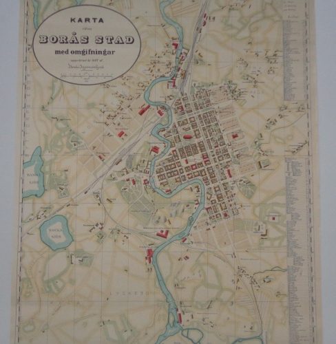 Färglagd karta över Borås 1887